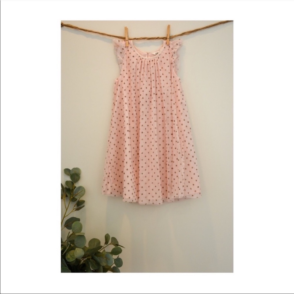 H&M Gold Glittery and Pink Tulle Dress Girls S: 8